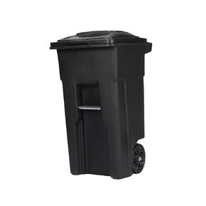 Generic 96 Gallon Black Outdoor Rolling Garbage/Trash Can with Wheels and Attached Lid ZP01730, like an amage in Kuwait