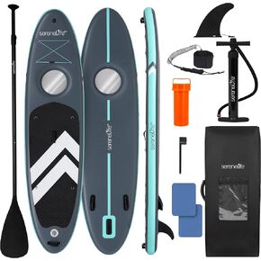 SereneLife 10’6" Inflatable Stand-Up Paddle Board with Window - 32" Wide Stable Design with Non-Slip EVA Deck Pad, Premium SUP Accessories and GoPro Mount, for Youth and Adults, 350 lbs. Capacity in Kuwait