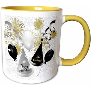 3dRose Happy New Year Black, White and Gold Not Year Specific 11oz Two-Tone Black Mug in Kuwait