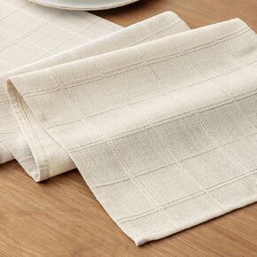 Ivory Rustic Linen Checked Table Runner, Neutral Plaid Embroidered Table Runners 72 inches Long for Dresser Home Kitchen Dining Table Decor, 13x72 Inches, Ivory in Saudi Arabia