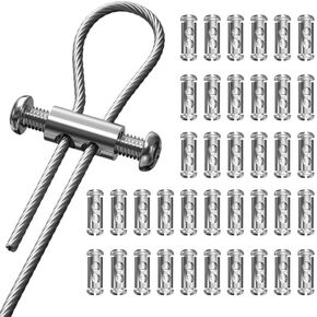 30pcs Stainless Steel Wire Rope Clamps with Screws - Double Hole Cable Crimping Ring Accessories, Adjustable and Reusable, Ideal for 1-2.5mm Steel Wires, Industrial Suspension and Secure Fastening in Kuwait