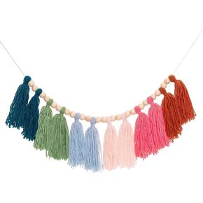 Colorful Tassel Garland Yarn Bunting Banner with Wood Bead for Kids Nursery Room Bedroom Wall Hanging Decor Birthday Party Baby Shower Wedding Decor in Saudi Arabia