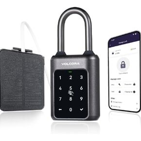 Volcora Fingerprint Padlock Smart Gym Locker Lock with Solar Panel, Electronic Digital Bluetooth App Smart Padlock with Keypad, Rechargeable Biometric Lock, Gate Lock, Long Shackle in Saudi Arabia