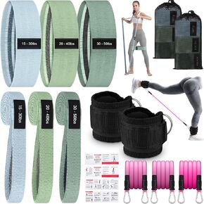 Women's Fabric & Ankle Resistance Band Set: 6 Short, 3 Long Bands for Leg, Glute & Hip Workouts, Adjustable Resistance Levels with Non-Slip, Travel Bag & Training Guide in Kuwait