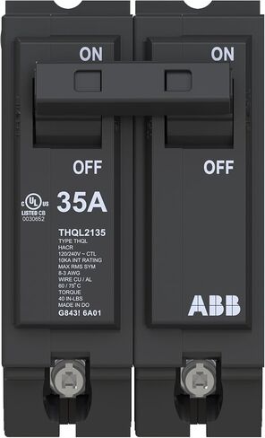 ABB Q-Line® THQL2135 Circuit Breaker • 35 Amp Double-Pole Breaker • 120/240 VAC • 10 kAIC Interrupt Rating • Thermal Magnetic Plug-On Breaker for Load Centers in Kuwait