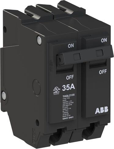 ABB Q-Line® THQL2135 Circuit Breaker • 35 Amp Double-Pole Breaker • 120/240 VAC • 10 kAIC Interrupt Rating • Thermal Magnetic Plug-On Breaker for Load Centers in Kuwait