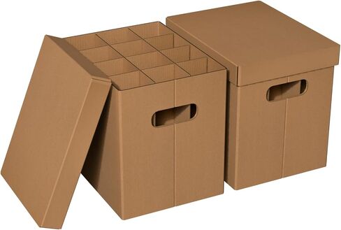 NUMINA 2 Pack Wine Shipping Boxes with Dividers, 12-Bottle Corrugated Moving and Storage Box for Wine, Champagne or Glass Bottles, Heavy-Duty Cardboard Cartons for Fragile Items in Kuwait