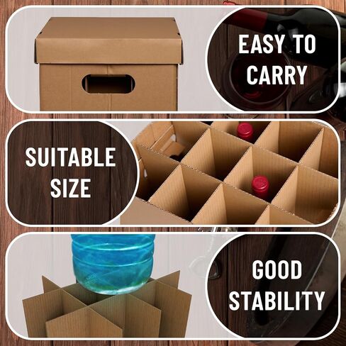 NUMINA 2 Pack Wine Shipping Boxes with Dividers, 12-Bottle Corrugated Moving and Storage Box for Wine, Champagne or Glass Bottles, Heavy-Duty Cardboard Cartons for Fragile Items in Kuwait