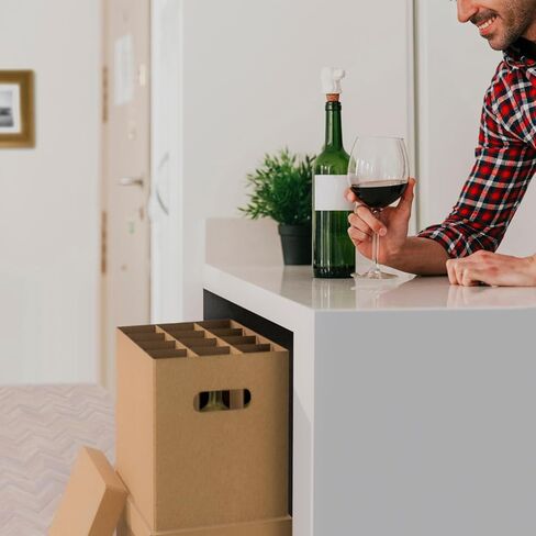 NUMINA 2 Pack Wine Shipping Boxes with Dividers, 12-Bottle Corrugated Moving and Storage Box for Wine, Champagne or Glass Bottles, Heavy-Duty Cardboard Cartons for Fragile Items in Kuwait