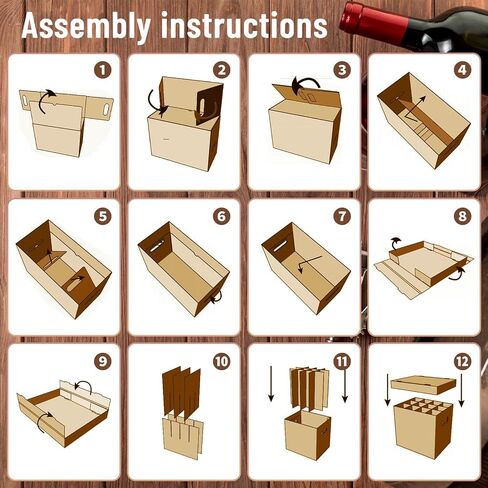 NUMINA 2 Pack Wine Shipping Boxes with Dividers, 12-Bottle Corrugated Moving and Storage Box for Wine, Champagne or Glass Bottles, Heavy-Duty Cardboard Cartons for Fragile Items in Kuwait