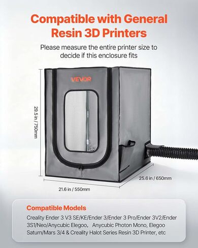 VEVOR 3D Printer Enclosure with Ventilation, Dustproof Waterproof Oxford Cloth Resin 3D Printer Tent, Constant Temperature Protective Case with LED, Compatible with Photon Mono/Mars 3, FDM/LCD Printer in Kuwait