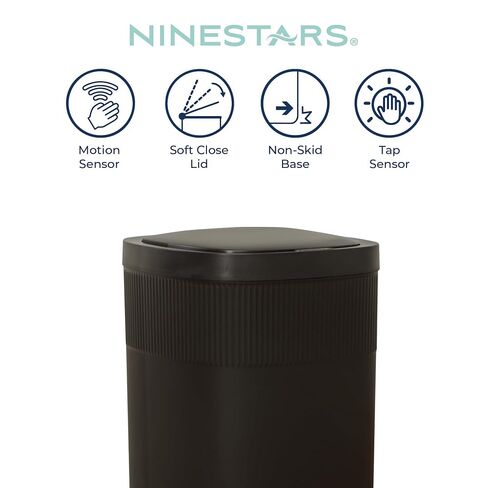 Ninestars سلة المهملات الأوتوماتيكية سعة 13.2 جالون، 50 لتر + 12 لتر، مجموعة قمامة بمستشعر حركة بدون لمس مكونة من قطعتين مع غطاء ناعم وإغلاق، وحلقة بطانة، ومطبخ وحمام من الفولاذ المقاوم للصدأ مقاوم لبصمات الأصابع، أسود in Kuwait