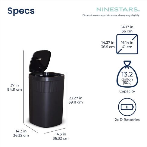 Ninestars سلة المهملات الأوتوماتيكية سعة 13.2 جالون، 50 لتر + 12 لتر، مجموعة قمامة بمستشعر حركة بدون لمس مكونة من قطعتين مع غطاء ناعم وإغلاق، وحلقة بطانة، ومطبخ وحمام من الفولاذ المقاوم للصدأ مقاوم لبصمات الأصابع، أسود in Kuwait