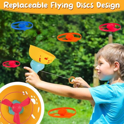 Outdoor Flying Disc Launcher Toys Set Pull-String Launchers Flying Toys Summer Fun Outdoor Activities in Kuwait