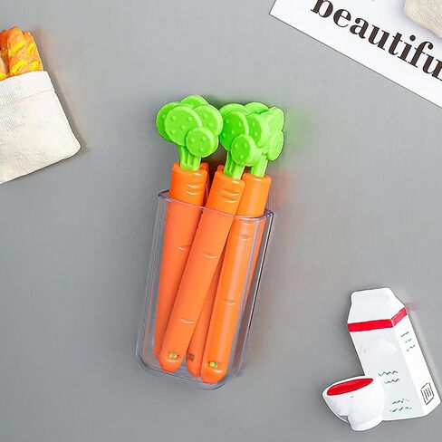 5Pcs Food Sealing Clamp, Carrot Shape Reusable Snack Bag Clips with Magnet Storage Box for Kitchen Home in Kuwait