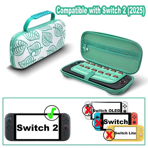 Carrying Case for Nintendo Switch 2, Large Capacity Switch 2 Case Hard Shell Protective Travel Pouch with 12 Game Card Slots Slim Storage Bag for Console & Accessories Cute Carry Cases for Gift, Green in Saudi Arabia