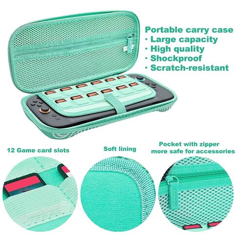 Carrying Case for Nintendo Switch 2, Large Capacity Switch 2 Case Hard Shell Protective Travel Pouch with 12 Game Card Slots Slim Storage Bag for Console & Accessories Cute Carry Cases for Gift, Green in Saudi Arabia