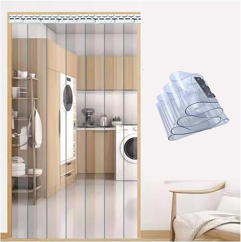 This Clear PVC Strip Curtain Kit for Walk-in Freezers Coolers Warehouses & Garages - Waterproof Plastic Door Strips (59.05"x86.61") - Easy Install & Energy Efficient Solution in Kuwait