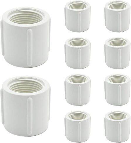 10Pcs 3/4 Inch Female to Female Threaded Coupling Connector, PVC Pipe Fitting White 3/4" Coupling Adapter, for Outdoor Applications Cold Water Supply Lines in Kuwait