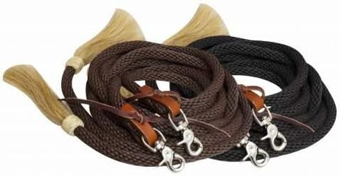 Showman 8ft Round Braided Nylon Split Reins with Horsehair Ends in Kuwait