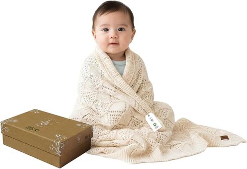 Organic Cotton Baby Blanket 30x40 in, Earth Ivory – GOTS Certified, Soft Knit Swaddle with Gift Box, Breathable Nursery Blanket for Crib & Stroller, Machine Washable in Saudi Arabia