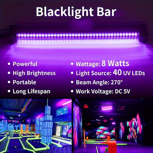 2 قطعة 12.6 بوصة USB UV LED Blacklight 385-400nm شريط ضوء أسود تأثير ضوء أضواء المسرح للحفلات، مع مفتاح للهالوين/عيد الميلاد/عيد الحب في نادي ديسكو، جهد منخفض 5 فولت in Kuwait