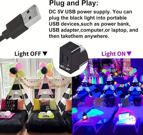 2 قطعة 12.6 بوصة USB UV LED Blacklight 385-400nm شريط ضوء أسود تأثير ضوء أضواء المسرح للحفلات، مع مفتاح للهالوين/عيد الميلاد/عيد الحب في نادي ديسكو، جهد منخفض 5 فولت in Kuwait