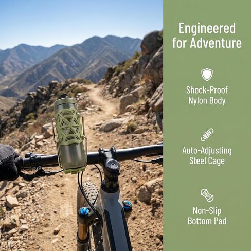 Auto-Adaptive Bike Water Bottle Holder Shockproof Bicycle Cup Mount with 360°Rotation Universal Fit for MTB Road Bike Motorcycle & Stroller-Olive in Kuwait