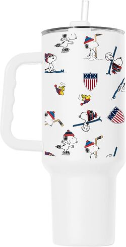 Team USA 40 oz Powder-Coated Stainless Steel Handled Tumbler - Peanuts Inspired Design, Everyday Cup For Cold Drinks, Straw Included in Kuwait