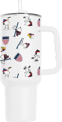 Team USA 40 oz Powder-Coated Stainless Steel Handled Tumbler - Peanuts Inspired Design, Everyday Cup For Cold Drinks, Straw Included in Kuwait