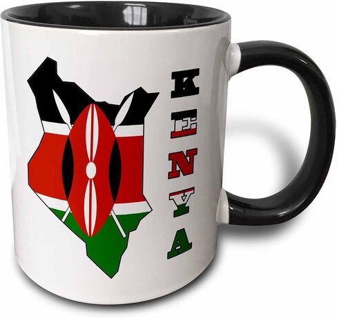 3dRose (mug_151943_4) Kenya flag in outline map of country and name Kenya - Two Tone Black Mug, 11oz in Saudi Arabia
