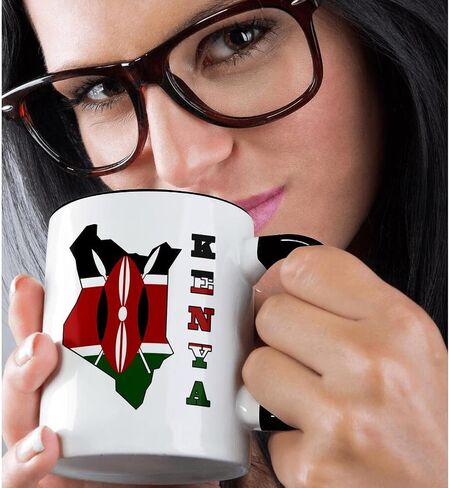 3dRose (mug_151943_4) Kenya flag in outline map of country and name Kenya - Two Tone Black Mug, 11oz in Saudi Arabia