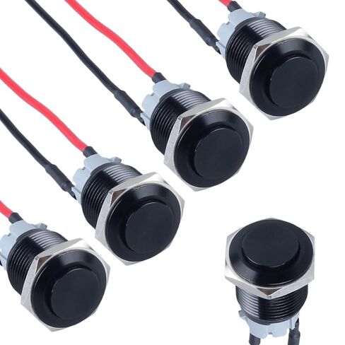 5pcs 16mm Latching Metal Push Button Switch High Round Head with Pre-soldered Cable 1NO 12V 24V 36V 110V 250V Waterproof IP66 Without LED (Silver) in Kuwait