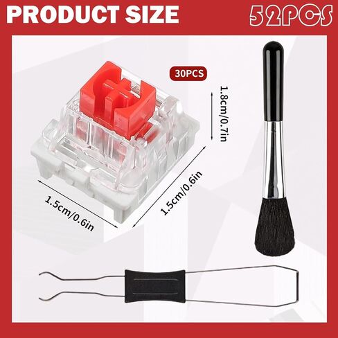 50pcs Mechanical Keyboard Switches,3 Pin Red Keyboard Clickers,Keyboard Clicker for 3D Prints,Clicky Switches Replacement Dustproof Keyboard Switch with Key Puller and Brush for Most Gaming Keyboards in Kuwait