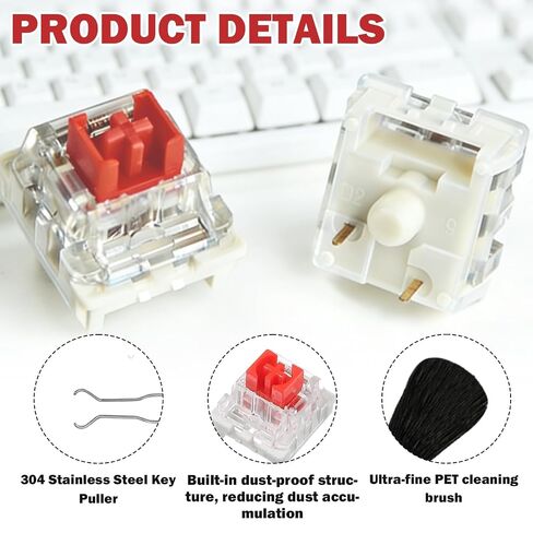 50pcs Mechanical Keyboard Switches,3 Pin Red Keyboard Clickers,Keyboard Clicker for 3D Prints,Clicky Switches Replacement Dustproof Keyboard Switch with Key Puller and Brush for Most Gaming Keyboards in Kuwait