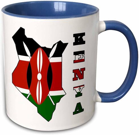 3dRose (mug_151943_4) Kenya flag in outline map of country and name Kenya - Two Tone Black Mug, 11oz in Kuwait