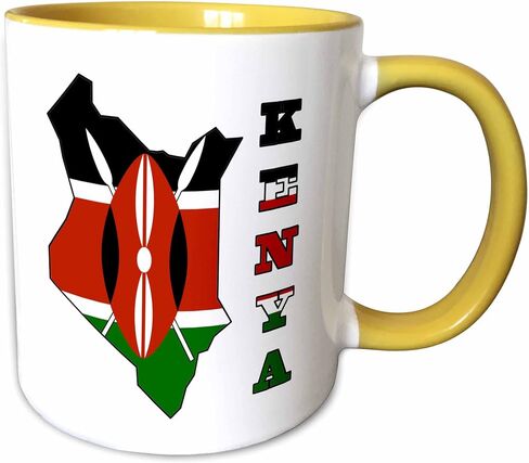 3dRose (mug_151943_4) Kenya flag in outline map of country and name Kenya - Two Tone Black Mug, 11oz in Saudi Arabia