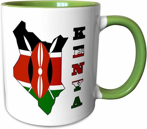 3dRose (mug_151943_4) Kenya flag in outline map of country and name Kenya - Two Tone Black Mug, 11oz in Saudi Arabia