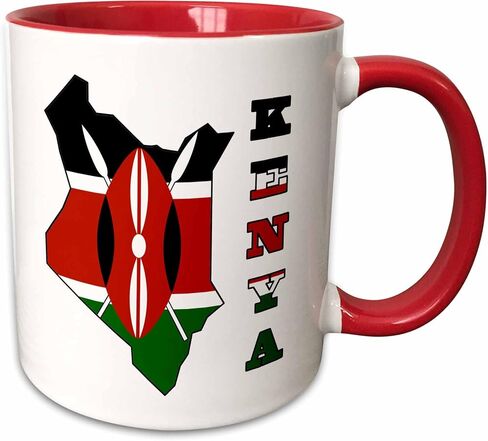 3dRose (mug_151943_4) Kenya flag in outline map of country and name Kenya - Two Tone Black Mug, 11oz in Saudi Arabia