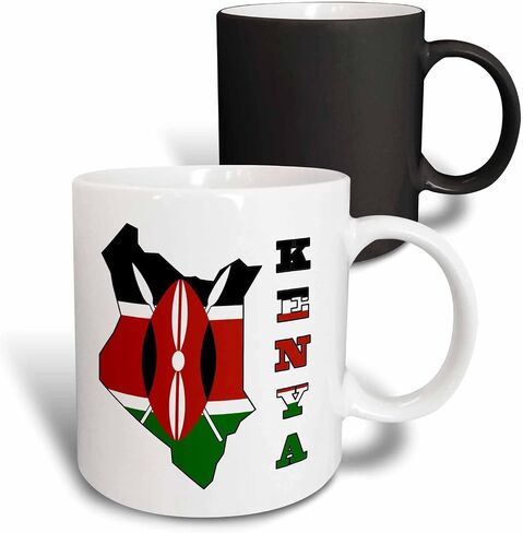 3dRose (mug_151943_4) Kenya flag in outline map of country and name Kenya - Two Tone Black Mug, 11oz in Saudi Arabia
