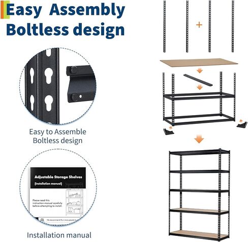 Heavy Duty Garage Storage Shelves 5-Tier Metal Adjustable Shelving Unit Storage Shelving for Kitchen Pantry Basement Bathroom Laundry, 2500 LBS Capacity, 48" l x 24" w x 72" h in Kuwait