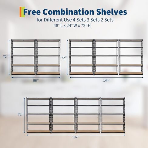 Heavy Duty Garage Storage Shelves 5-Tier Metal Adjustable Shelving Unit Storage Shelving for Kitchen Pantry Basement Bathroom Laundry, 2500 LBS Capacity, 48" l x 24" w x 72" h in Kuwait