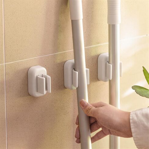 No Drill Mop Broom Holder Clip, Multi-Purpose Adhesive Wall Mount for Bathroom & Garage, Holds Toothbrushes & Cleaning Tools, 1 Pack in Kuwait