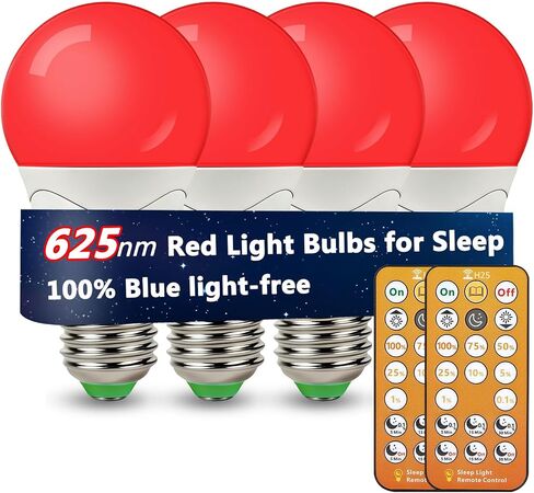 LED Sleep Amber Light Bulbs with Remote Control, 1600K E26 Circadian Light Bulb A15, 5W(40W Equivalent) for Sleep Therapy, Baby Nursery, Bedroom (4 Packs) in Kuwait
