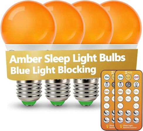 LED Sleep Amber Light Bulbs with Remote Control, 1600K E26 Circadian Light Bulb A15, 5W(40W Equivalent) for Sleep Therapy, Baby Nursery, Bedroom (4 Packs) in Kuwait