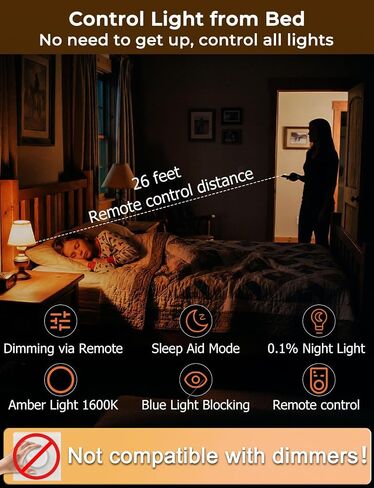 LED Sleep Amber Light Bulbs with Remote Control, 1600K E26 Circadian Light Bulb A15, 5W(40W Equivalent) for Sleep Therapy, Baby Nursery, Bedroom (4 Packs) in Kuwait