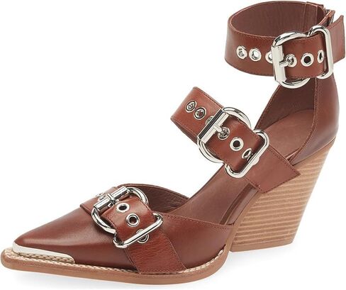 Mavmax Strappy Heels Western Sandals للنساء مضخات كعب مكتنزة سميكة مغلقة كعب القدمين الكعب المعدني in Kuwait