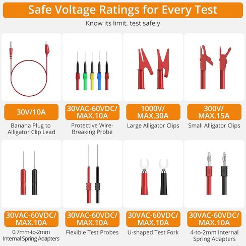 Neoteck Multimeter Leads,43pcs Back Probe Test Lead Kit with Alligator Clips Electrical,CAT II 600V,Pure Copper Leads with PVC Insulation,5 Color Probes,for Automotive Circuit & Home Appliance Testing in Kuwait