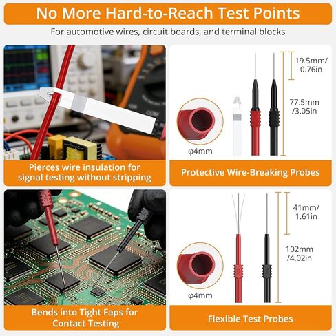 Neoteck Multimeter Leads,43pcs Back Probe Test Lead Kit with Alligator Clips Electrical,CAT II 600V,Pure Copper Leads with PVC Insulation,5 Color Probes,for Automotive Circuit & Home Appliance Testing in Kuwait