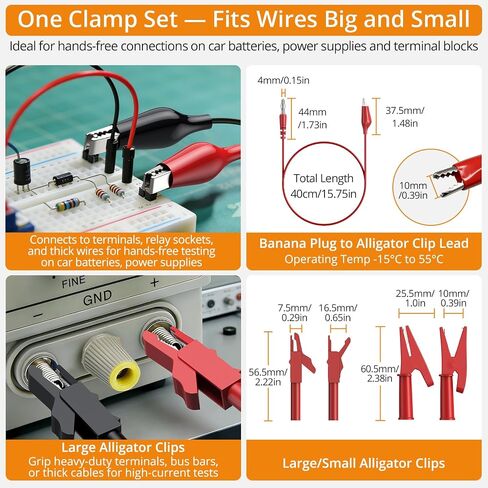 Neoteck Multimeter Leads,43pcs Back Probe Test Lead Kit with Alligator Clips Electrical,CAT II 600V,Pure Copper Leads with PVC Insulation,5 Color Probes,for Automotive Circuit & Home Appliance Testing in Kuwait